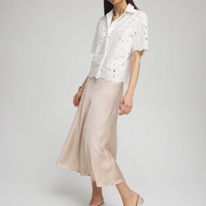 Chicos Black Label Midi Skirt Satin Champagne Size 10 (H)